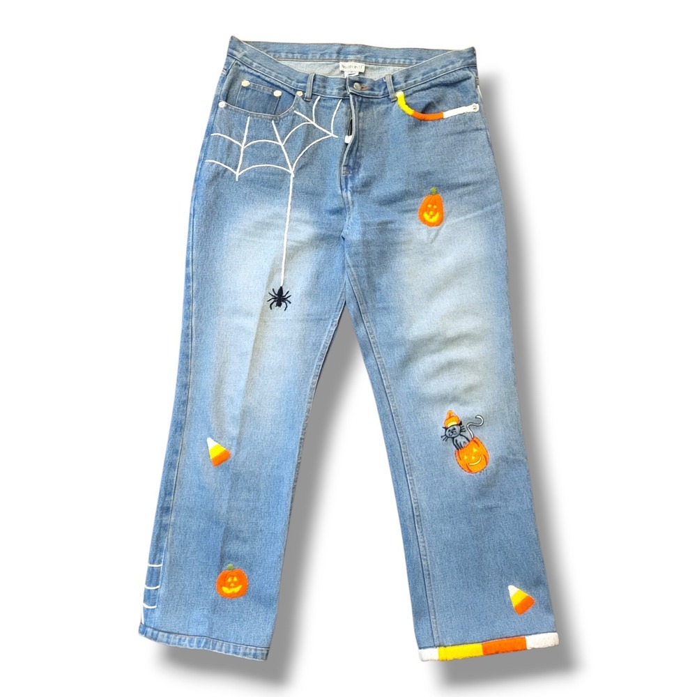 BellePointe Womens Halloween Embroidered Jeans Size 14 High Rise